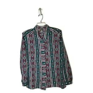 E Street Womens Button Front Blouse Size 14 Stripe Long Sleeve Career Office VTG